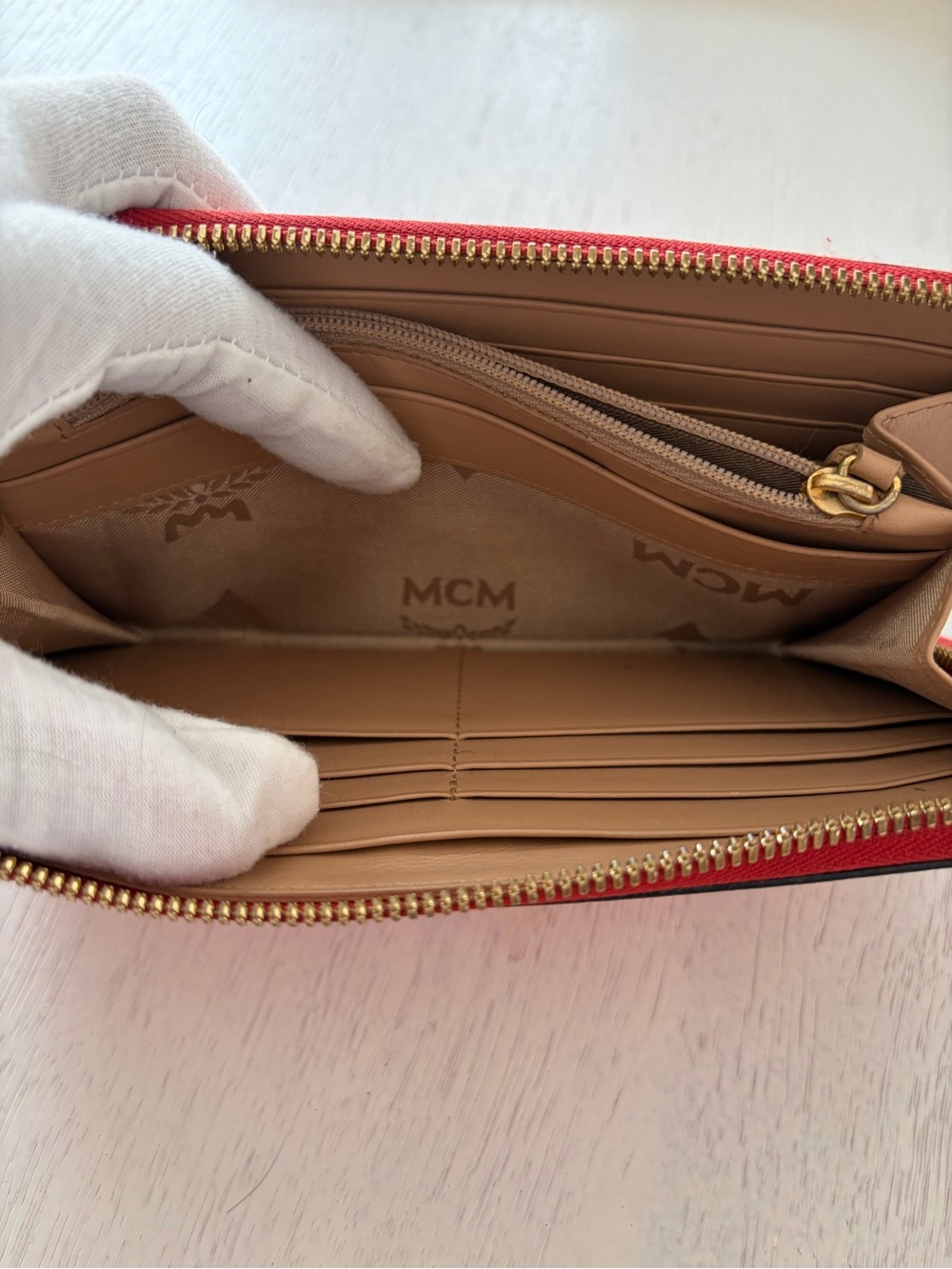 MCM Red Saffiano Zip-Around Continental Wallet - Picture 14 of 16